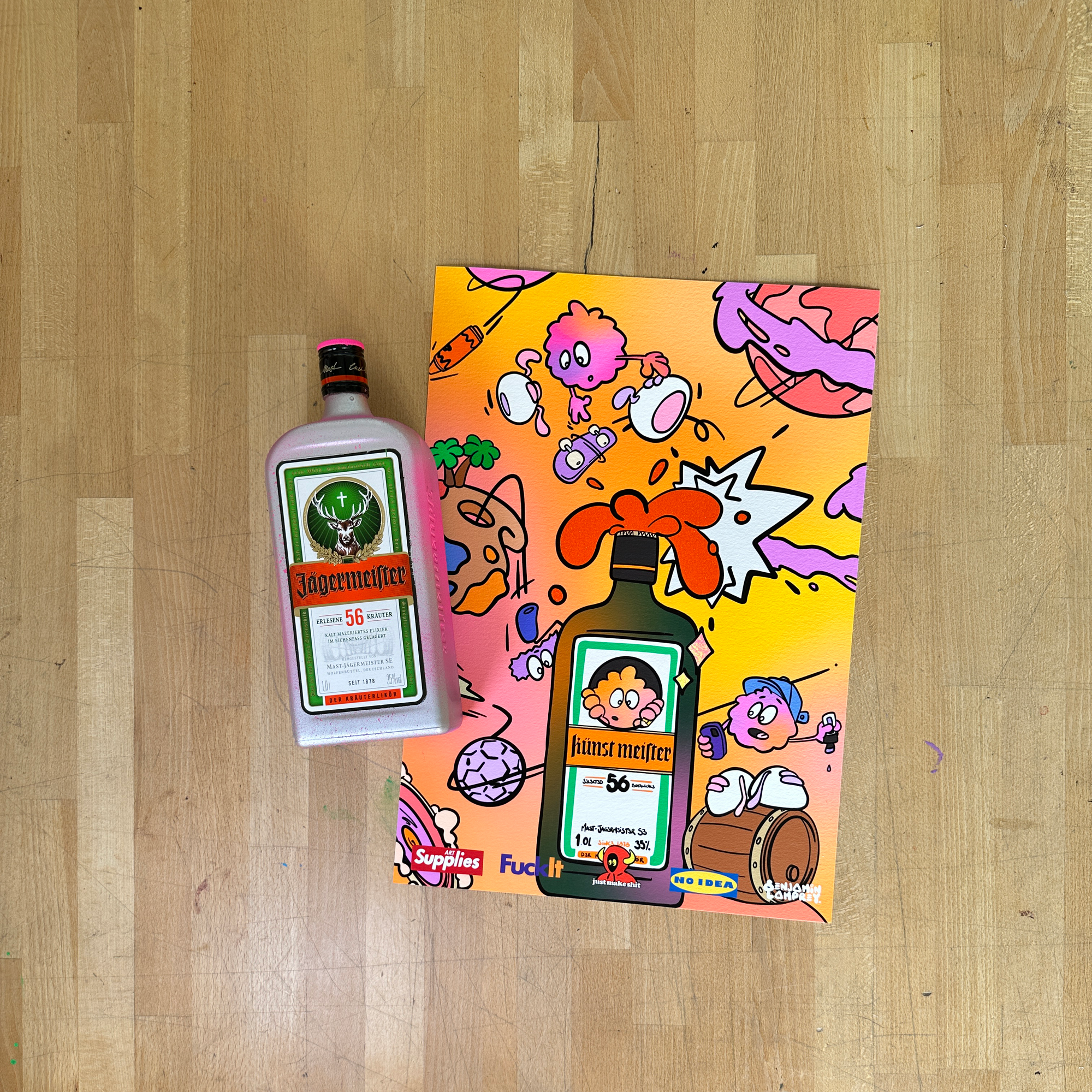 8enjamin x Jagermeister Bottle and A3 Screen Print